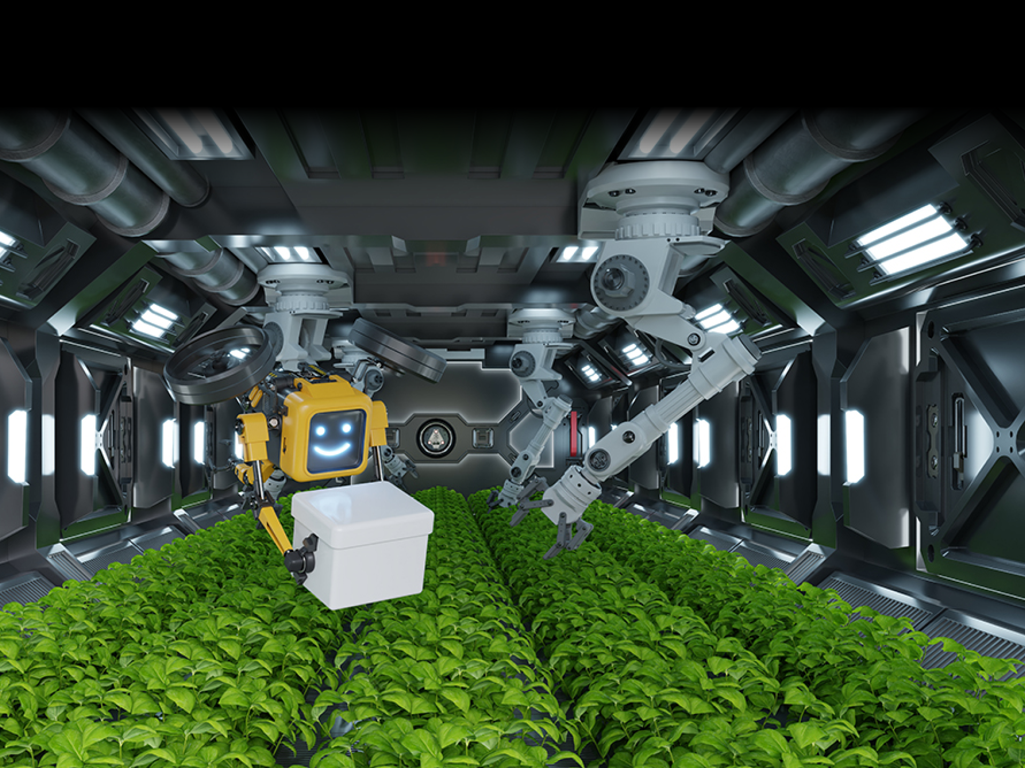 Robotic in agriculture futuristic concept,3D Rendering