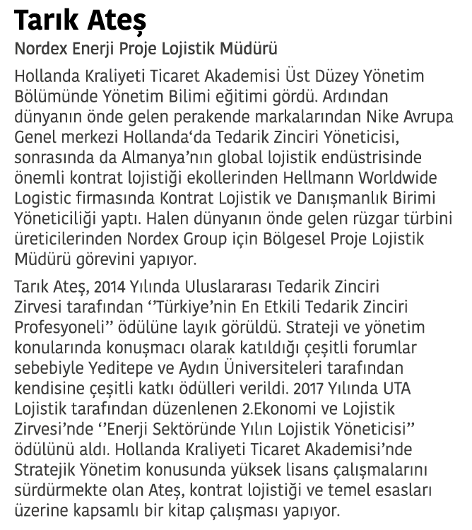 Tar k Ate  Nordex Enerji Proje Lojistik M d r  Hollanda Kraliyeti Ticaret Akademisi  st D zey Y netim B l m nde Y net   