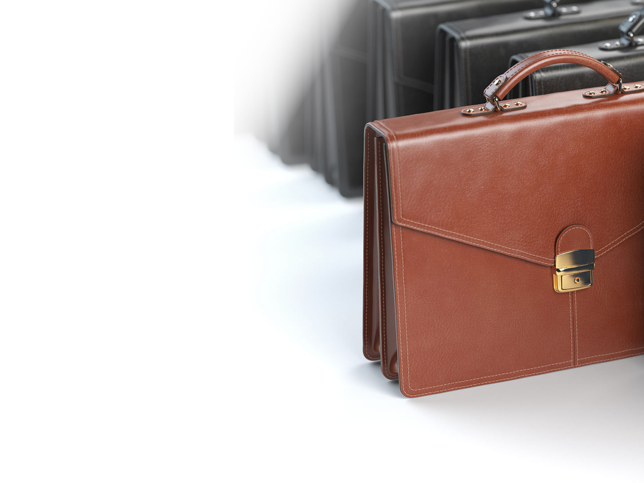Choosing stock market portfolio or briefcase concept  One unique brown briefcase in the row of black briefcases  3d illustration