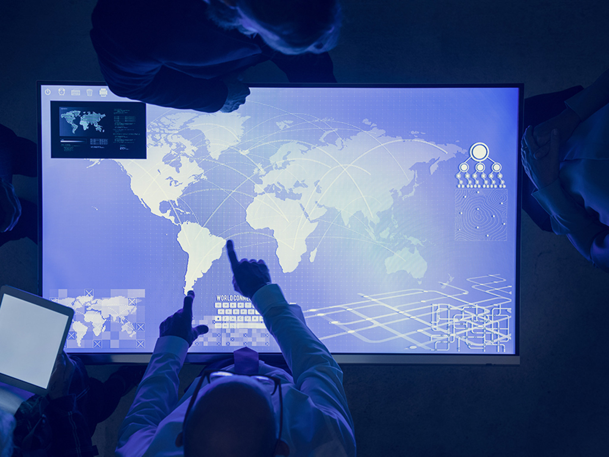 People in a technology cyber space meeting