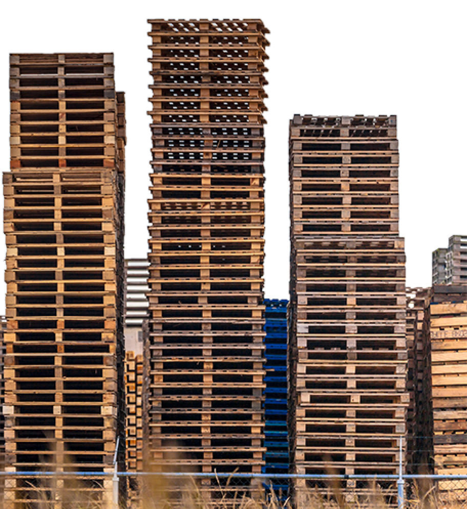 Stacked Wooden Euro Pallets at Storage area of Recycling Depot Warehouse