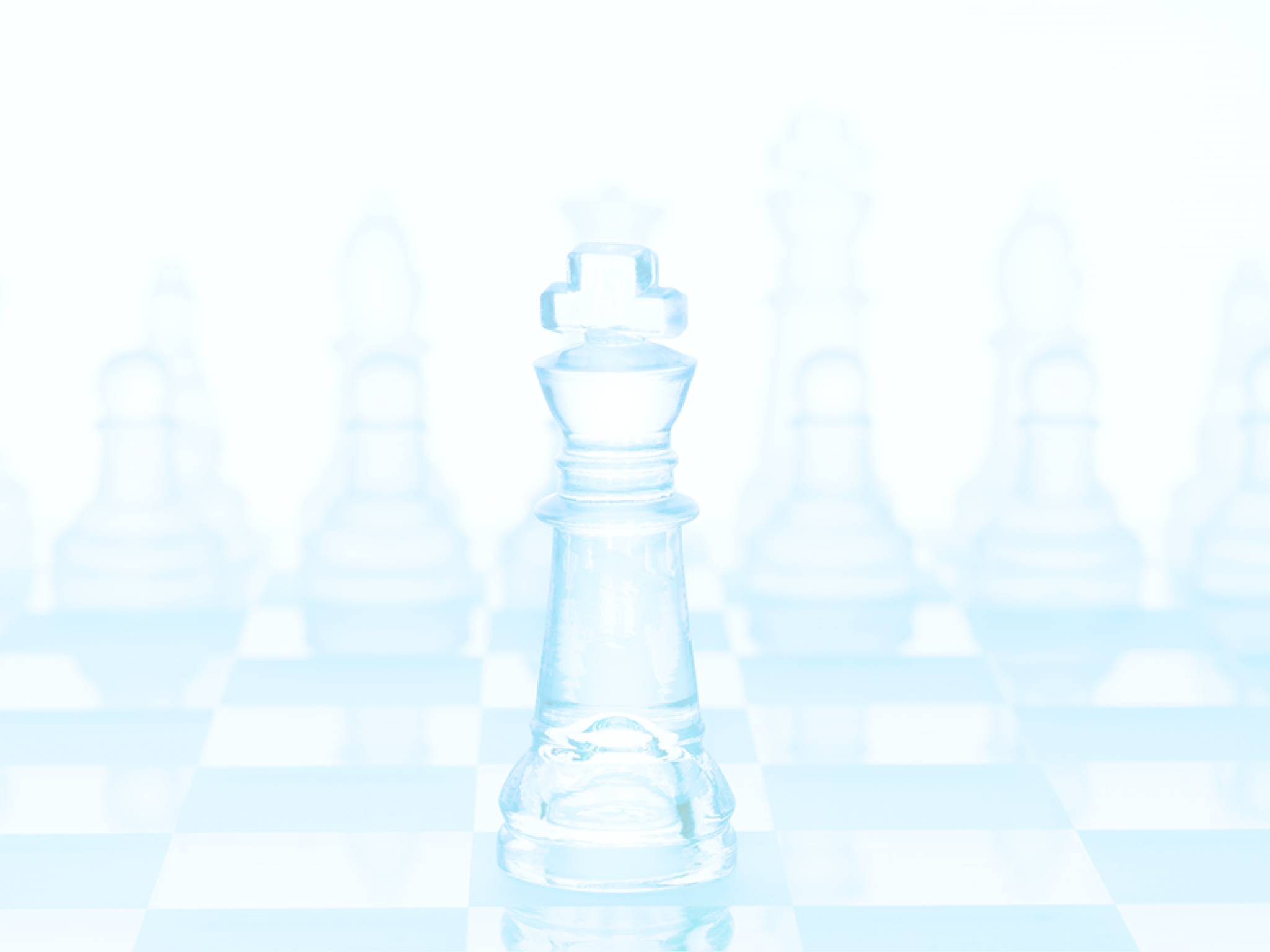 Chess game concept of an icy frosted king standing in front of chess pieces on glacial chessboard 
