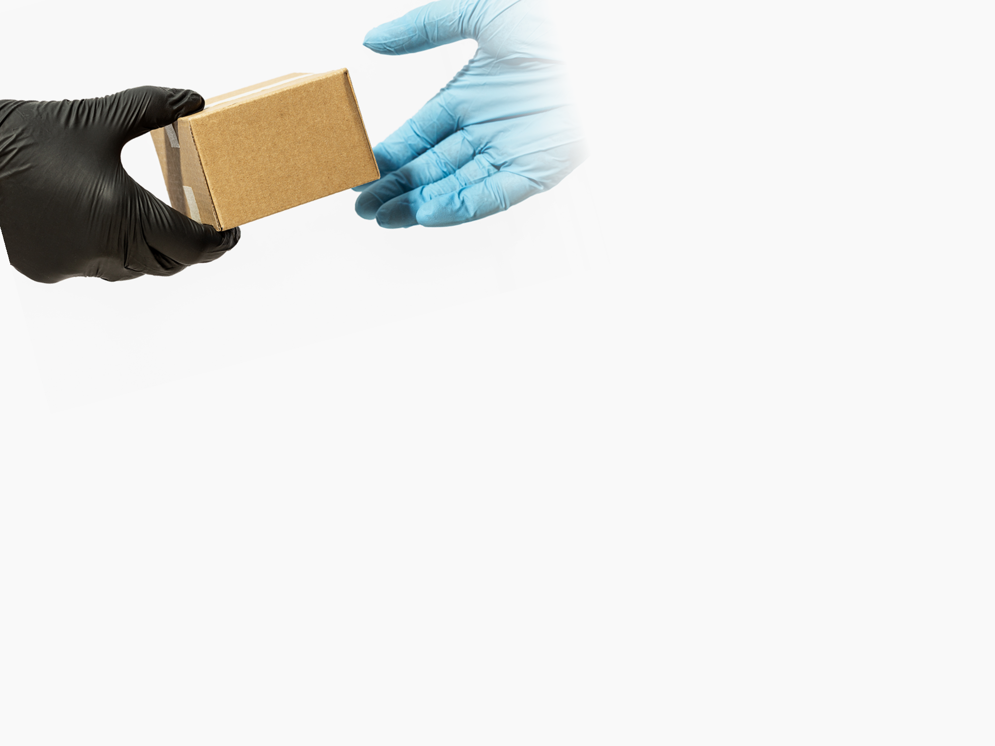 Home delivery during Coronavirus COVID-19 pandemic concept. Hand of Delivery man giving a package to the customer