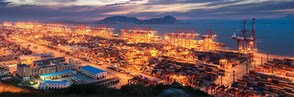 modern seaport with sunset clouds in shanghai container terminal  