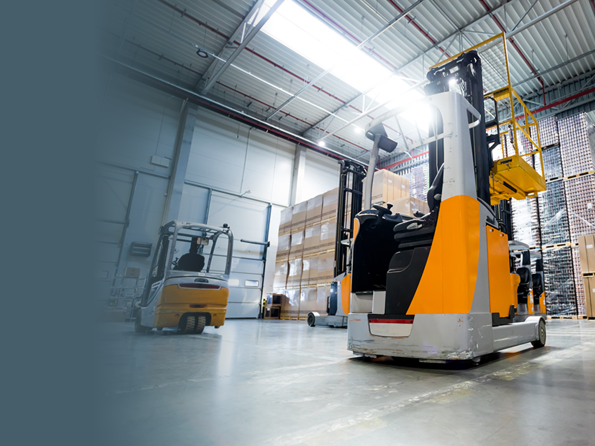 Forklift in huge warehouse