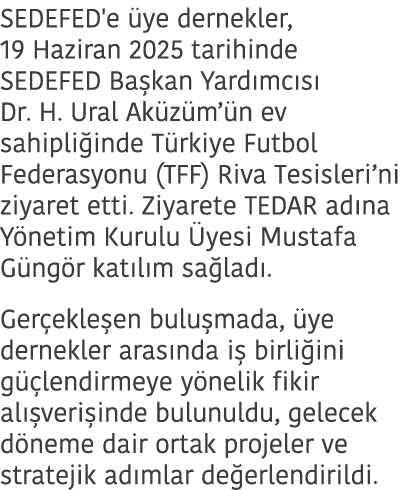 SEDEFED'e ye dernekler, 19 Haziran 2025 tarihinde SEDEFED Ba kan Yard mc s  Dr. H. Ural Ak z m’ n ev sahipli inde T ...